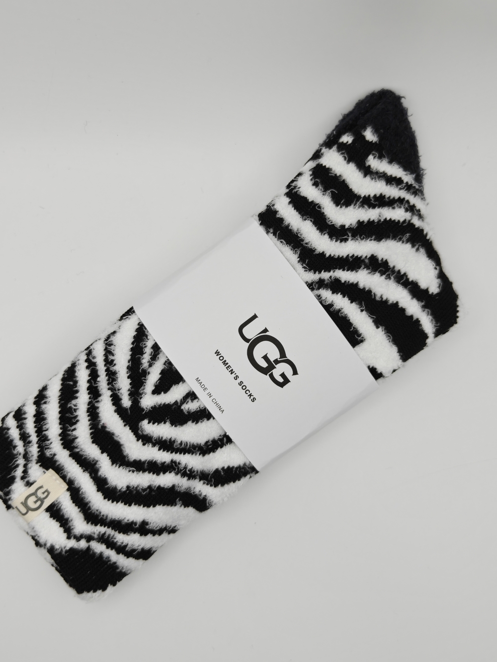 UGG Black & White Zebra Fuzzy Crew Socks